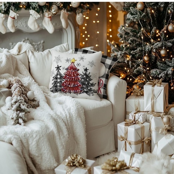 NWT Pillow Covers 20x20 Inch Set of 4, Santa Snowmen Xmas Trees Hello Winter - Picture 5 of 6